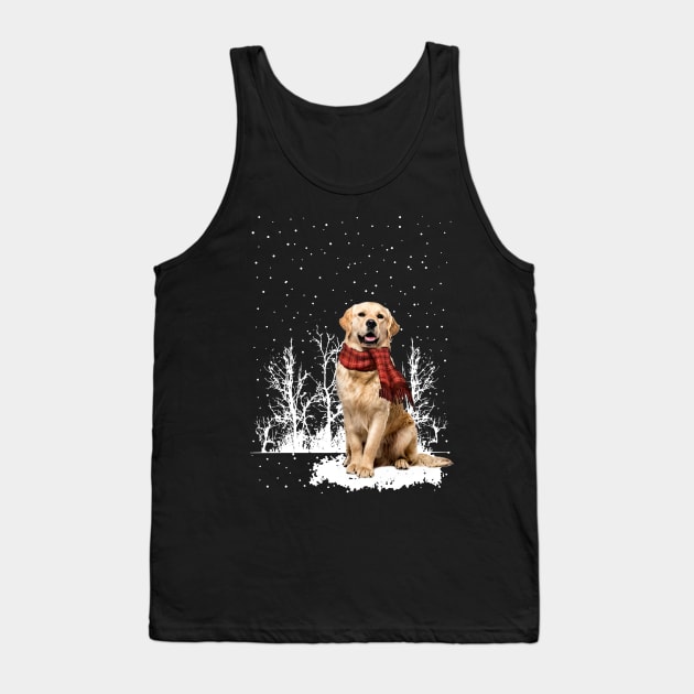 Christmas Golden Retriever With Scarf In Winter Forest Tank Top by Mhoon 